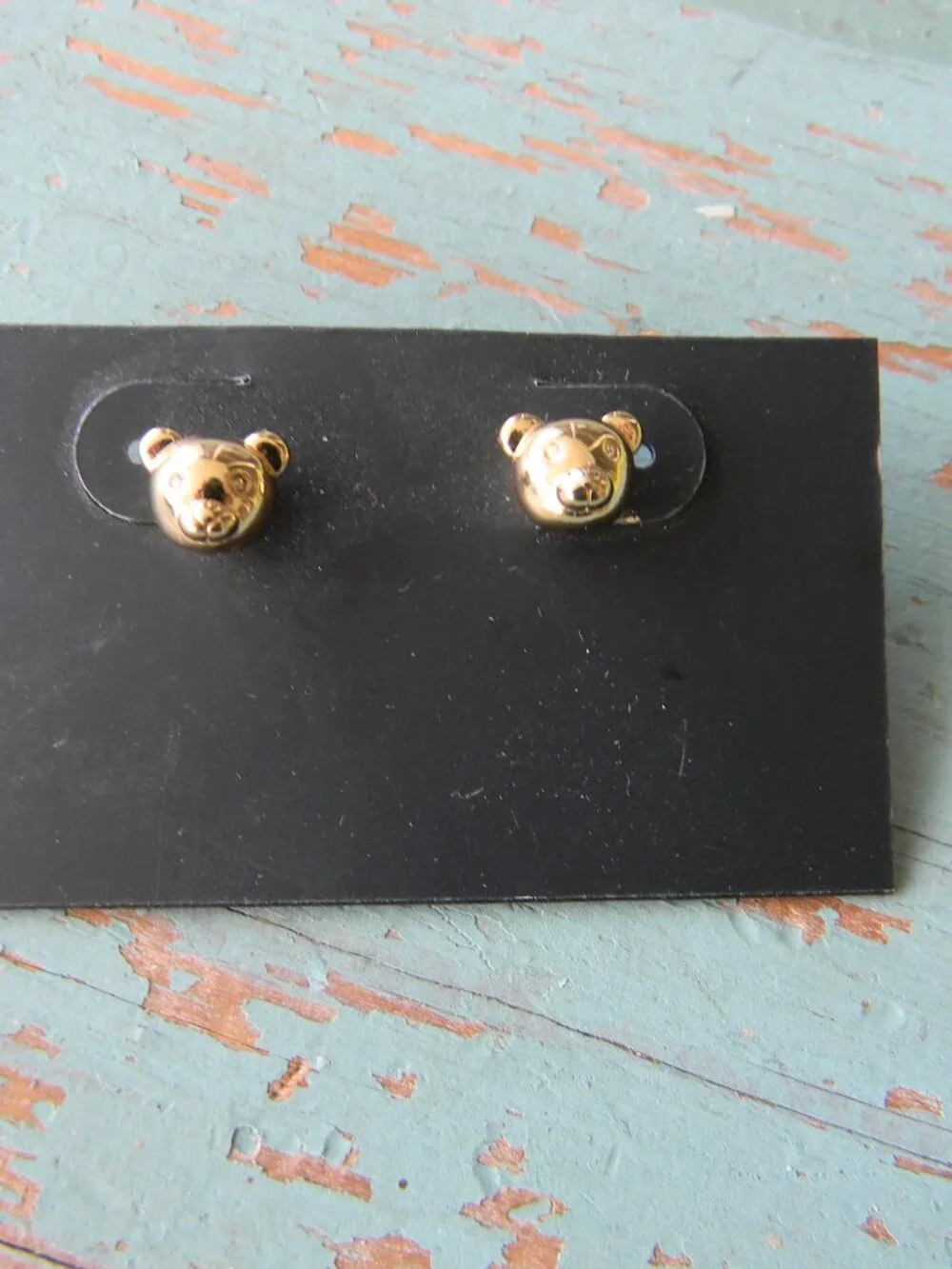 NEW COACH TEDDY BEAR STUD FAUX GOLD EARRINGS